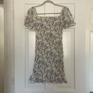Floral mini rouched dress